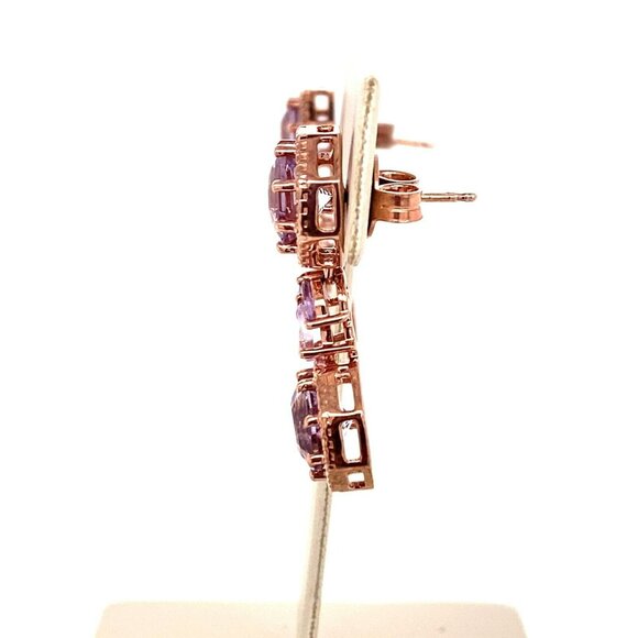 FARA Rose Gold Plate over Sterling Silver & Amethyst Dangle Pierced Earrings 189 - Picture 4 of 7